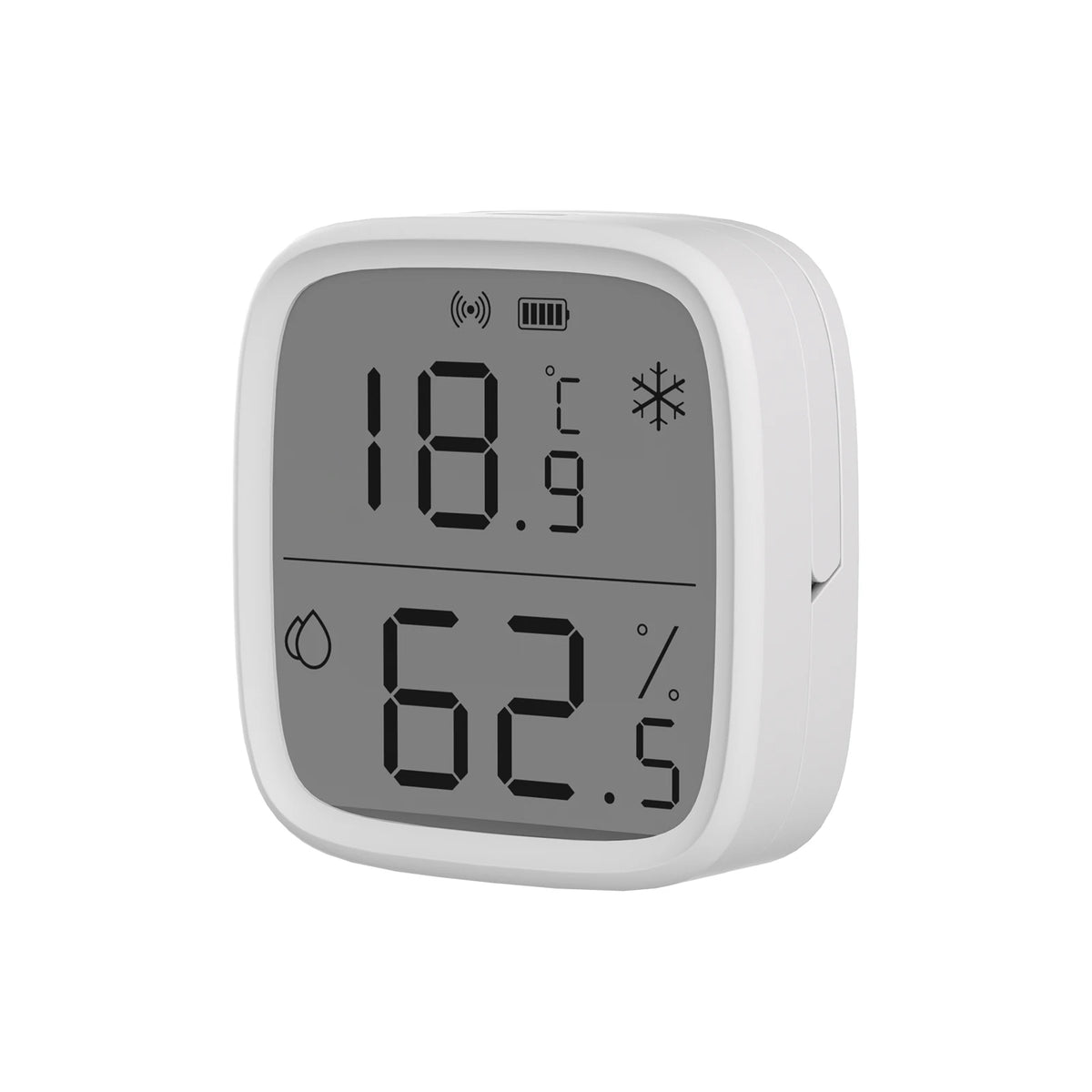 Digital thermometer and humidity meter on a white background