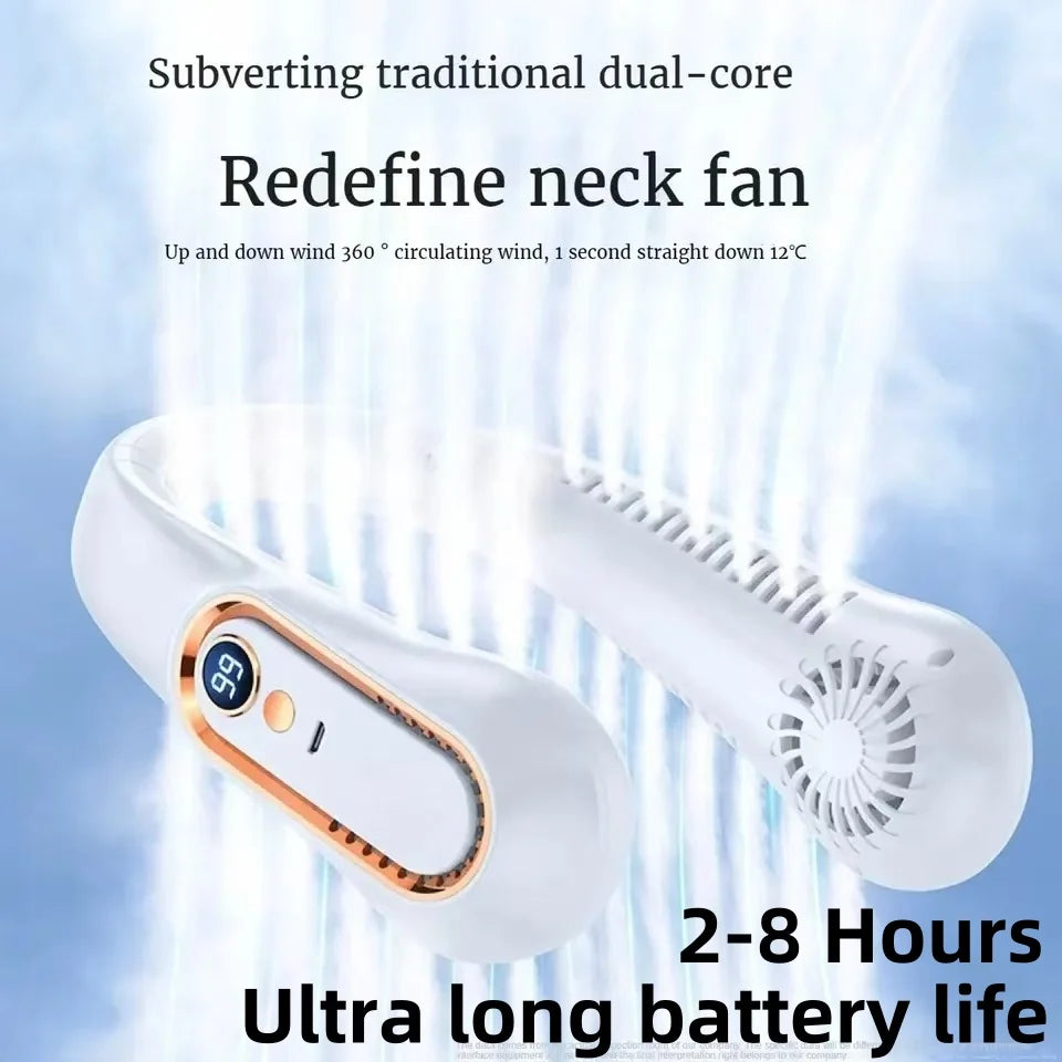 8000mAh USB Hanging Neck Fan Portable Bladeless Mini Rechargeable Mute LED Digital Display Electric Air Cooler Handheld