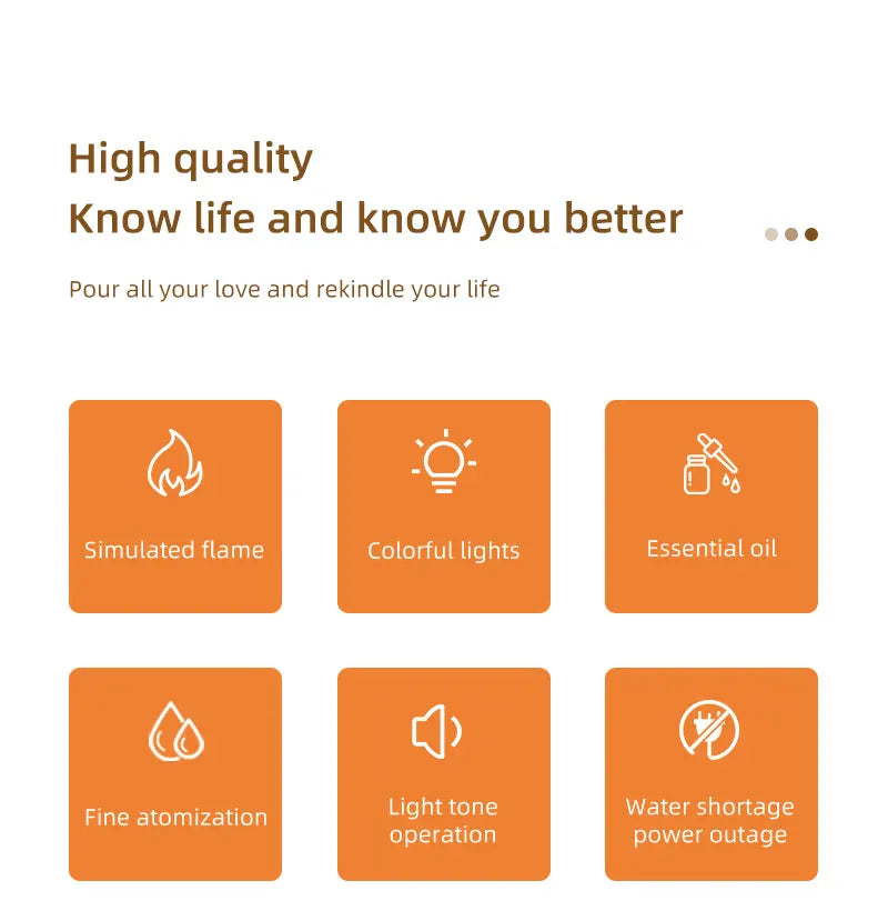 Aromatherapy Diffuser with Flame Effect, Essential Oil Diffuser and Cool Mist Humidifier, Silent Humidifier for Home and Bedroom